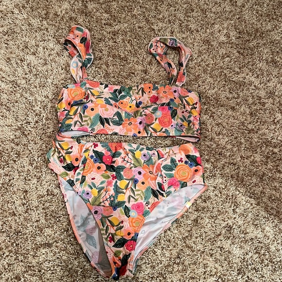 Rifle Paper Co and Summersalt Garden Party Pink Ruffle Bikini - Picture 2 of 3